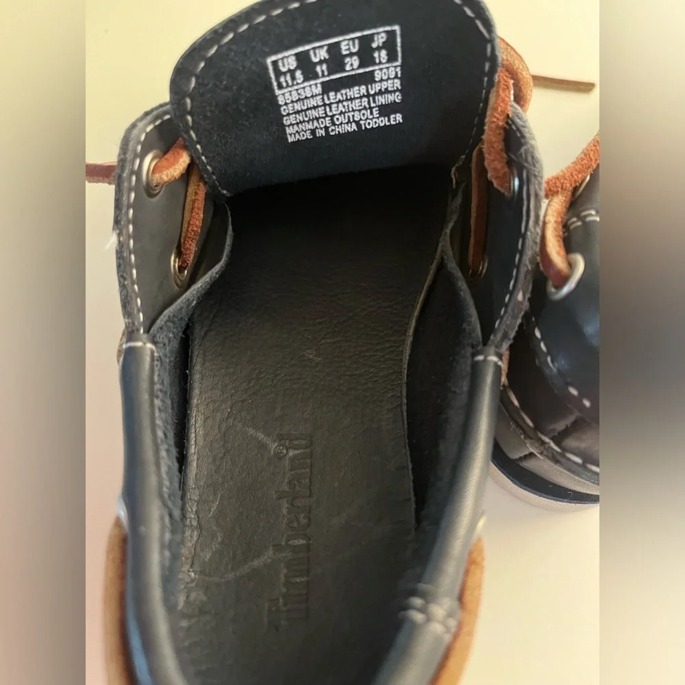 Timberland Blue Boat Shoes White Stitching & Brown Laces